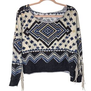 Denim & Supply Ralph Lauren Western Fringe Aztec Boho Boatneck Sweater Top - XS